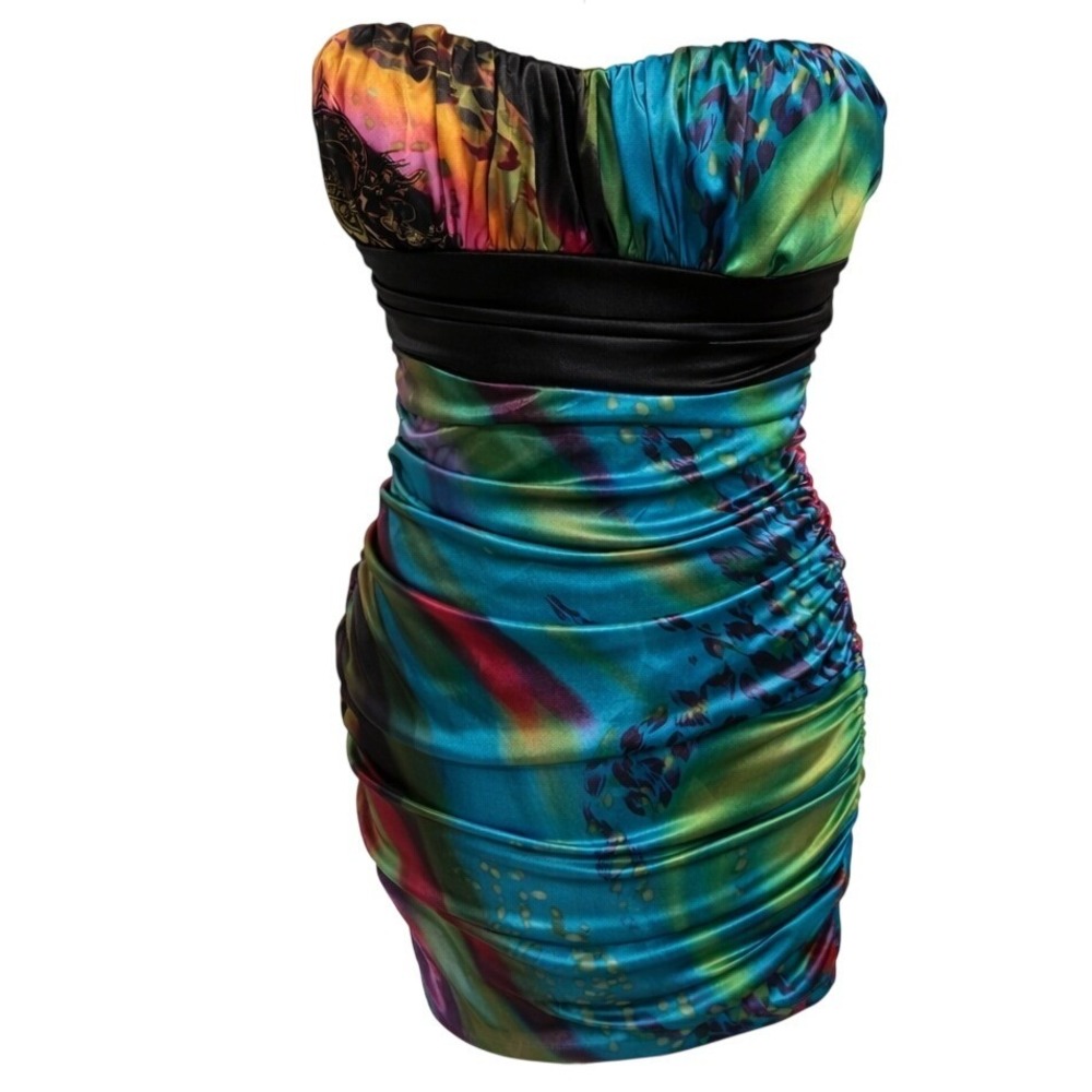Speechless 90s‎ Y2K Empire Waist Dance Dress Rainbow Ruched Mini Clubwear Chic